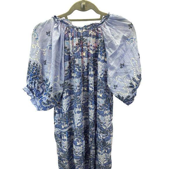 Printfresh Blue Maxi Dress Medium Silk Cotton Blend Boho Animal Print - Picture 8 of 12